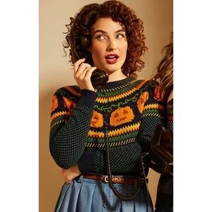 Modcloth Pumpkin Sweater - Navy and Orange Size M